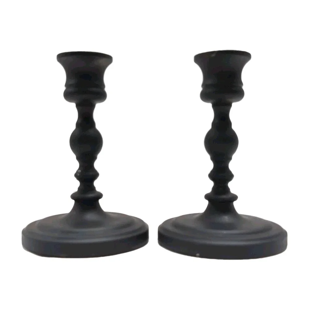 Baldwin‎ Pair Candlesticks Taper Candle Holders Classic Black Metal 4.5